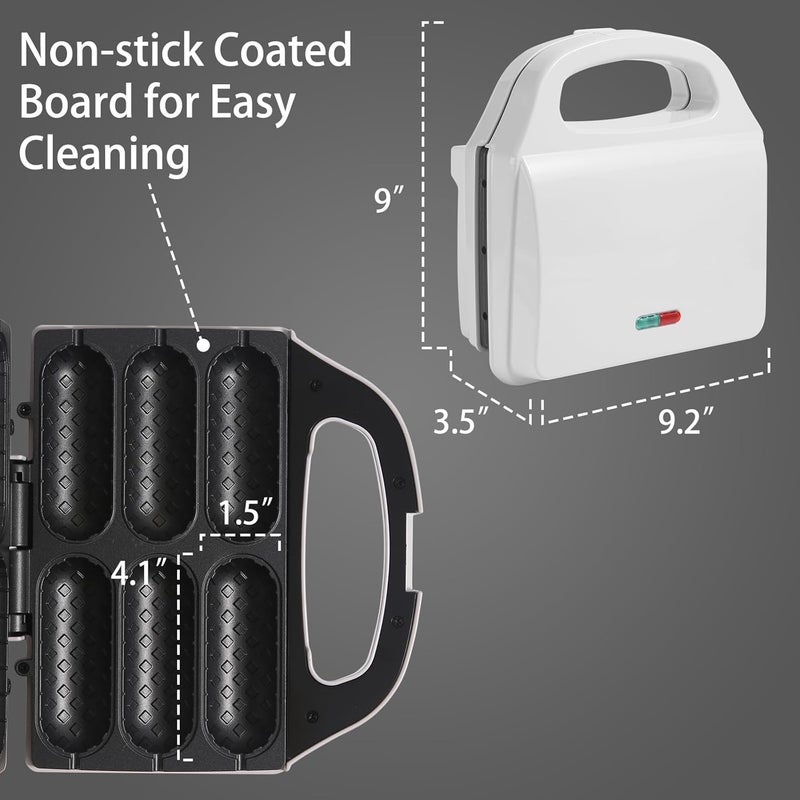 UVFAST Corn Dog Waffle Maker, Hot Dog Waffle Machine with Non-stick Coating Plate, Hot Dog Maker Toaster Make 6 Corn Dogs, Corn Dog Waffle Machine Make Corn Dog in Minutes, Easy to Clean, White - Image 3